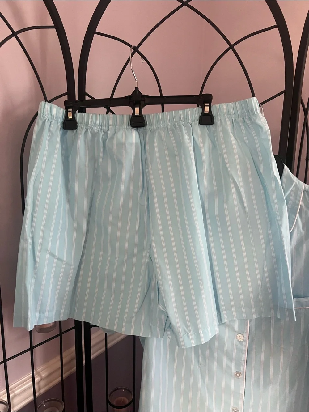 Women’s Short-Sleeve Striped Pajama Set - Light Blue